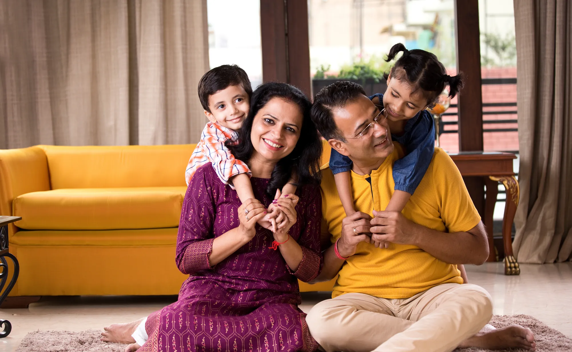 Family with two children at home